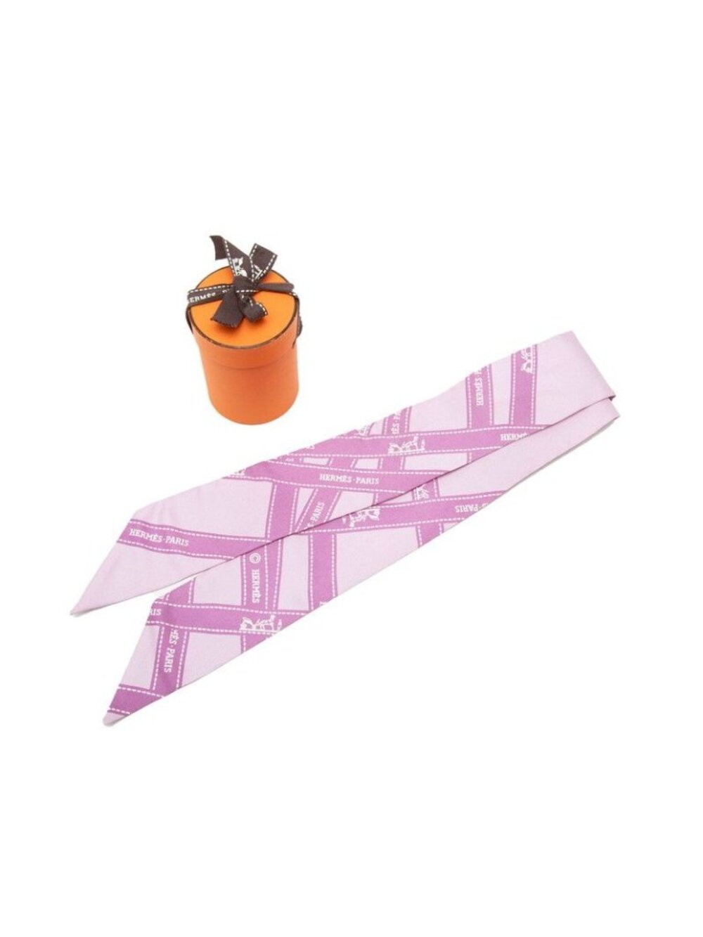 Hermes Twilly Bolduc Pattern Scarf Purple White Silk - Picture 6 of 6